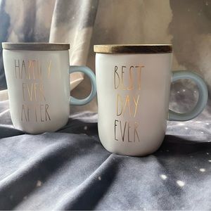 Rae Dunn bridal mug set (2 piece) with wooden toppers